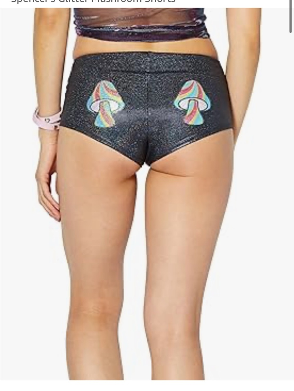 NEW Spencer's Glitter Black Mushroom Print Shortie Shorts Microshorts NWT